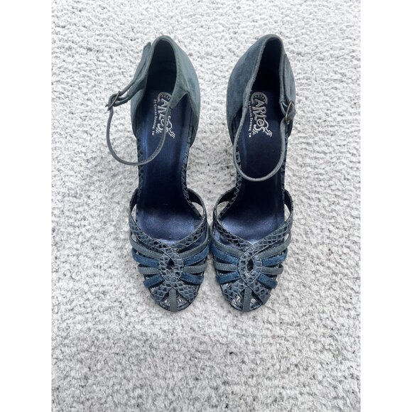 Carlos Santana Blue Leather Strappy Ankle Strap Closed Toe Heels Size 9.5 M - Picture 2 of 10